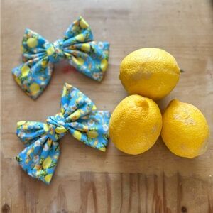 Blue Lemon Print Kids Hair Bows